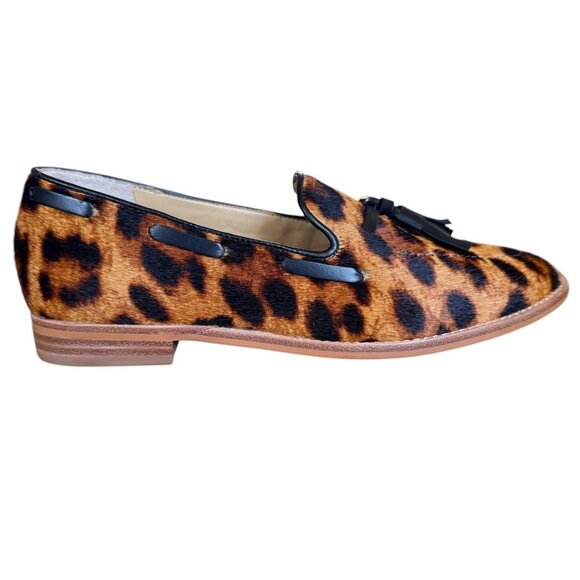 Talbots Leighton tassel loafers in leopard print calf hair women's size 6M - Picture 2 of 11